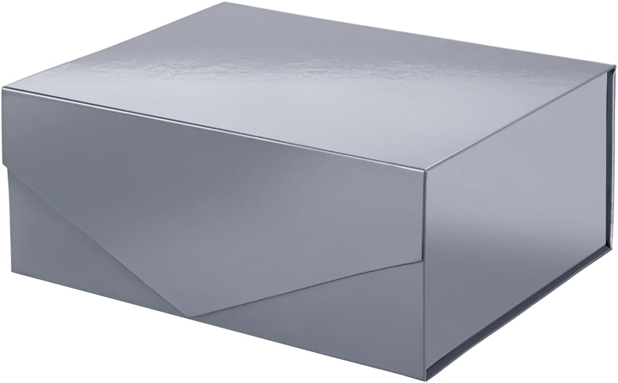 PACKHOME Gift Box 9x6.5x3.8 Inches, Rectangle Collapsible Box with Magnetic Lid for Gift Packaging (Glossy Gray)