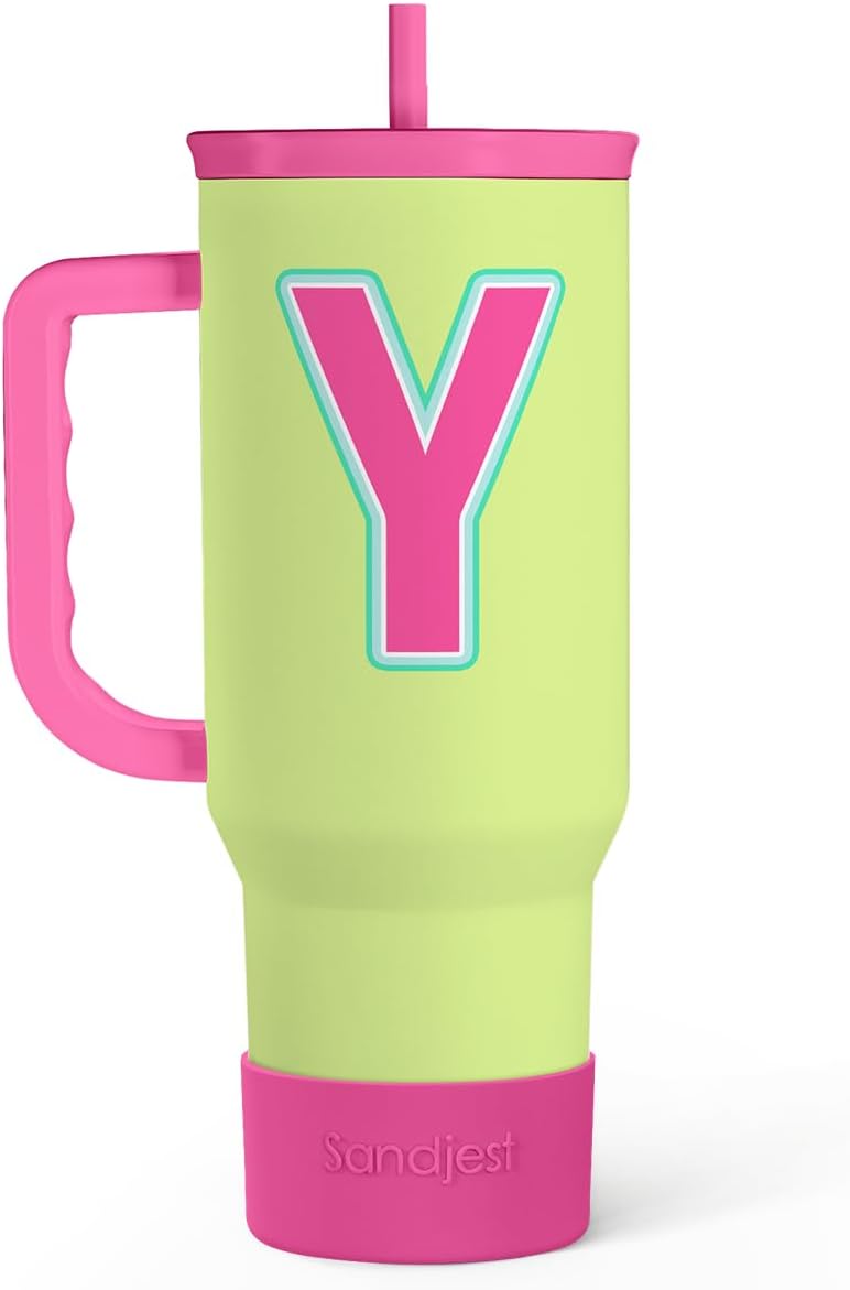 SANDJEST Monogrammed Tumbler with Handle 40oz, Letter Y Tumblers Coffee Travel Cup with Straw, Personalized Monogram Initial Gifts for Women Girls, Customized Gifts for Christmas Birthday Mothers Day