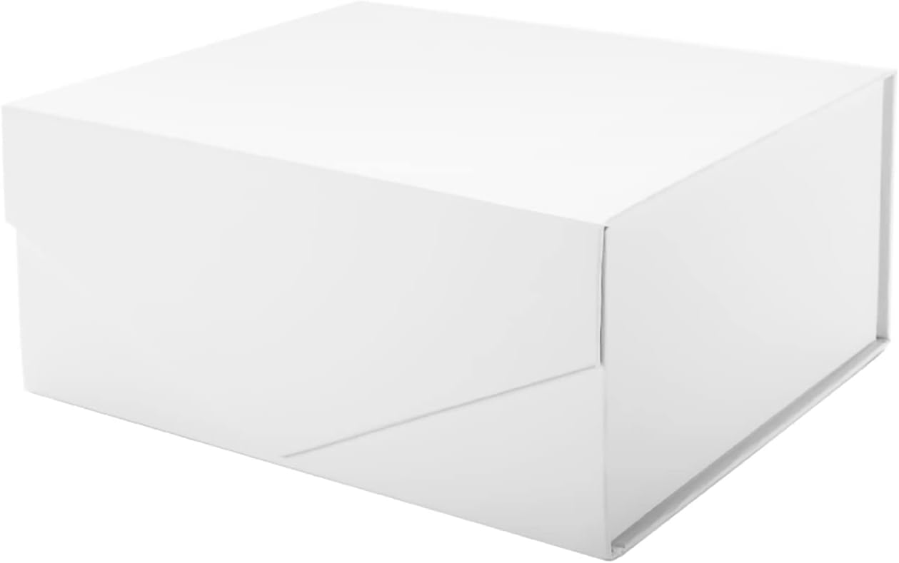 PACKHOME Gift Box 9x6.5x3.8 Inches, Rectangle Collapsible Box with Magnetic Lid for Gift Packaging (Matte White, Grain Texture)