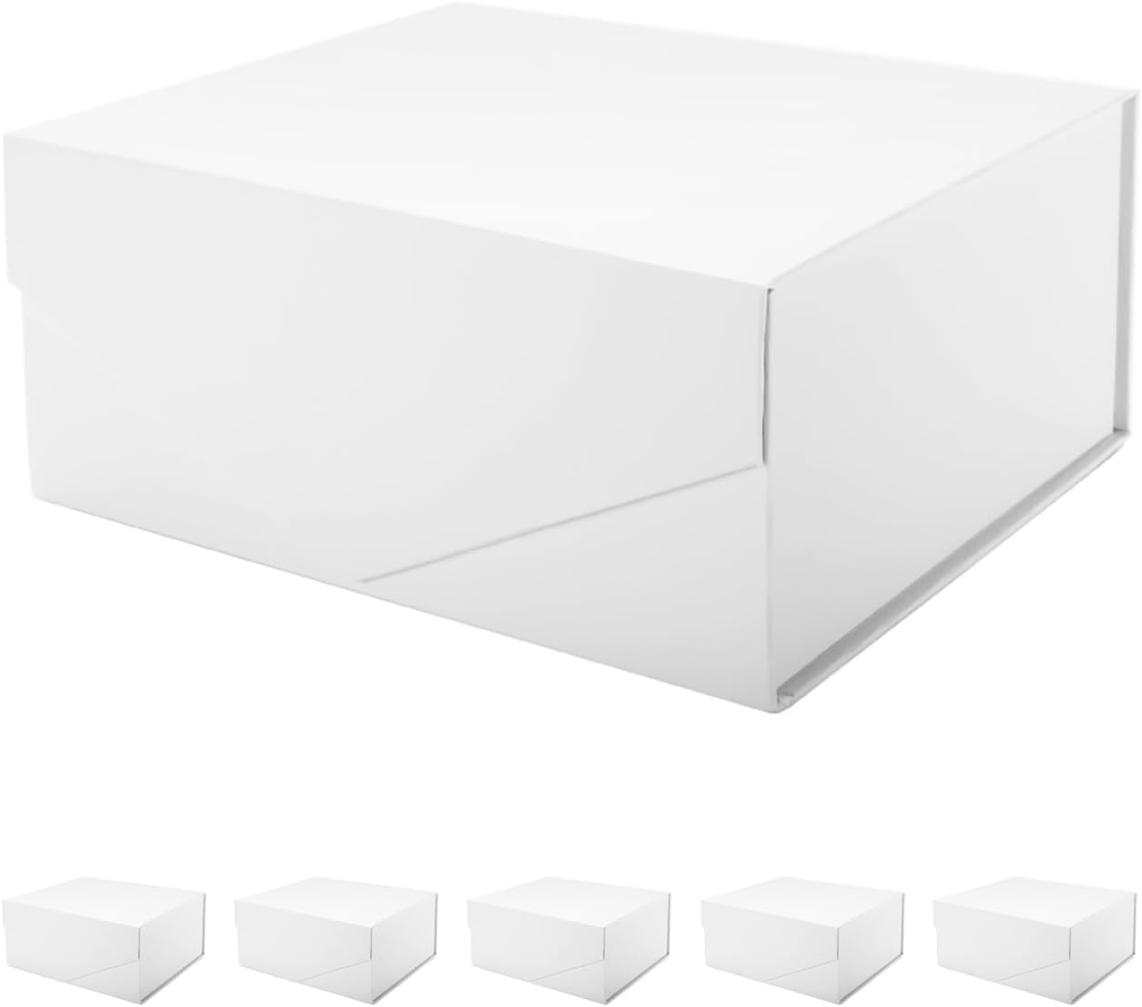 PACKHOME 6 Gift Boxes 9x6.5x3.8 Inches, Rectangle Collapsible Boxes with Magnetic Lids for Gift Packaging (Matte White, Grain Texture)