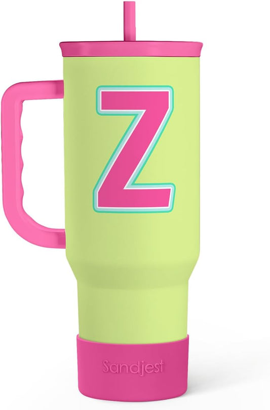 SANDJEST Monogrammed Tumbler with Handle 40oz, Letter Z Tumblers Coffee Travel Cup with Straw, Personalized Monogram Initial Gifts for Women Girls, Customized Gifts for Christmas Birthday Mothers Day
