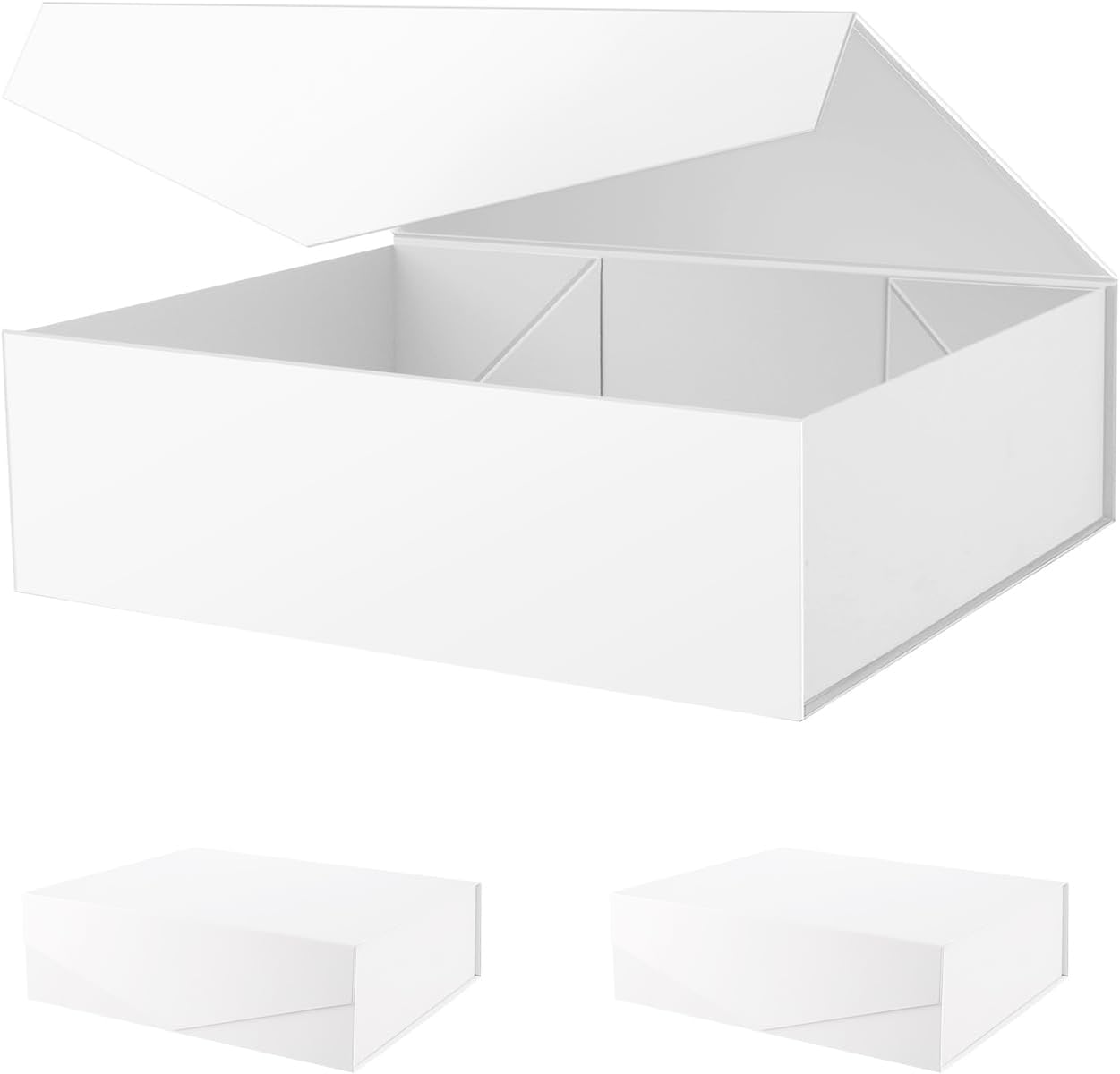 PACKHOME 17x14.5x5.5 Inches, 3 Extra Large Gift Boxes with Lids, Magnetic Closure Boxes for Clothes and Large Gifts (Matte White with Grain Texture)
