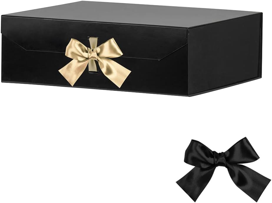 Groomsman Proposal Box - Extra Large Black Rectangle Collapsible Gift Box with Lid Magnetic Closure, 16x14x5.3 Inches