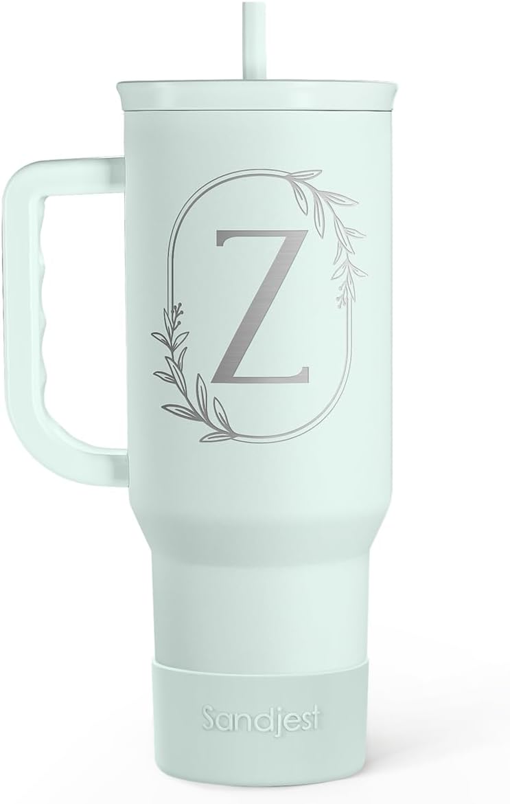 Personalized Monogrammed Tumbler with Handle 40oz, Letter Z Tumblers Insulated Coffee Travel Cup, Custom Initial Gift for Women Girls Friends, Monogram Gift for Christmas Birthday Mothers Day