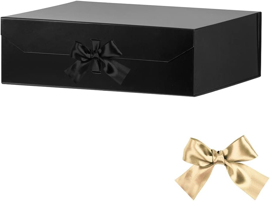 Extra Large Black Gift Box 19x16x6 Inches, Huge Gift Boxes with Ribbon, Large Gift Box with Lid Magnetic Closure, Groomsman Proposal Box for Wedding Dress (Glossy Black)