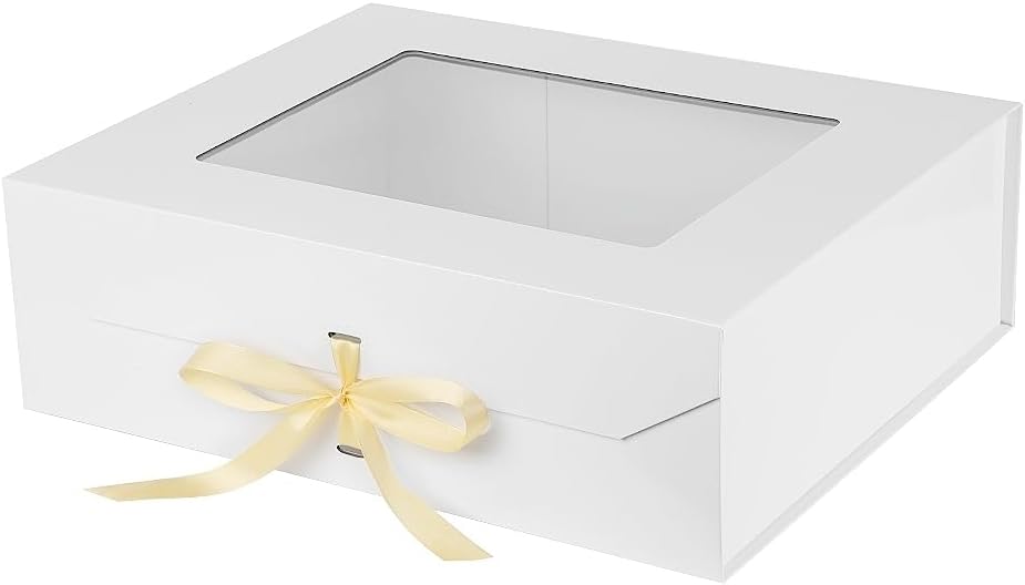 Extra Large White Gift Box White for Presents with Ribbon 19x16x6 Inches Clear Gift Box with Window Magnetic Closure Gift Boxes with Lids