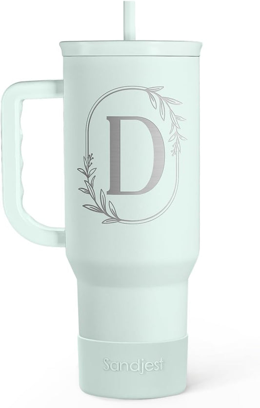 Personalized Monogrammed Tumbler with Handle 40oz, Letter D Tumblers Insulated Coffee Travel Cup, Custom Initial Gift for Women Girls Friends, Monogram Gift for Christmas Birthday Mothers Day