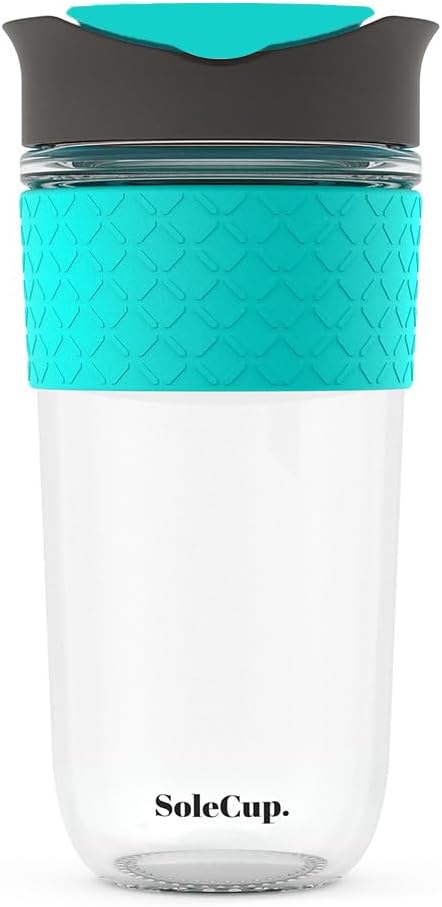 Large Travel Mug - Reusable Insulated Coffee Mug - 18oz/530ml BPA-Free Hot Drink Travel Mug with Lid & Silicone Band (Grey and Blue)