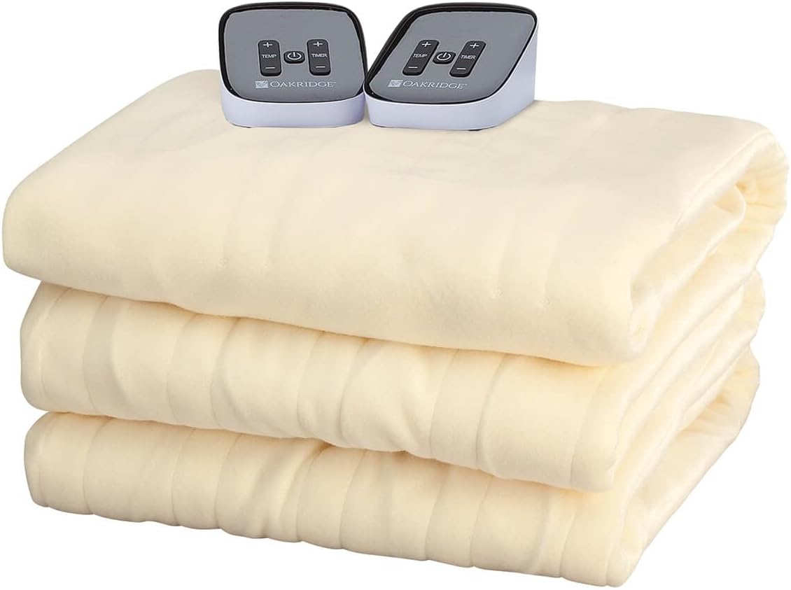 OakRidge Digital Comfort Fleece Heated Queen Blanket - Natural, 100% Polyester, Machine Washable, Oeko-TEX Certified, Perfect for Warm Nights, Controlled Heat Settings