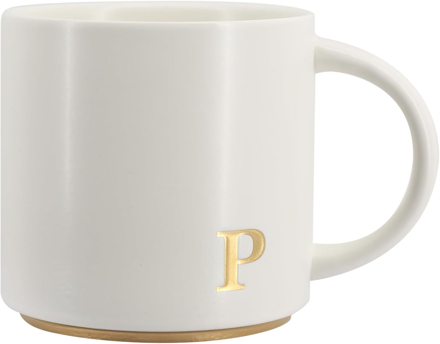 COLLECTIVE HOME - Monogram Ceramic Mugs, 15 oz Golden Initial Coffee Cups, Elegant Capital Alphabet Tea Mugs, Elegant Personalized Mug with Gift Box, Luxurious Cups for Office and Home (P)