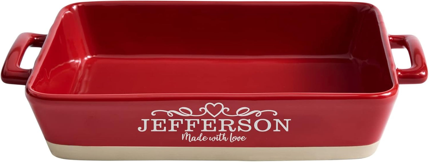 Let's Make Memories Personalized Made With Love Stoneware Lasagna Dish - Cookware - For Her - Red