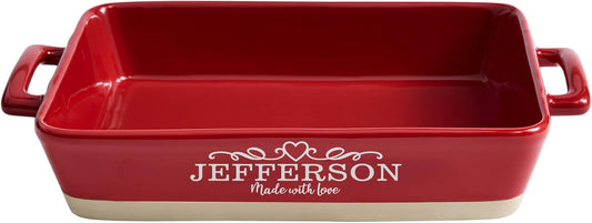 Let's Make Memories Personalized Made With Love Stoneware Lasagna Dish - Cookware - For Her - Red