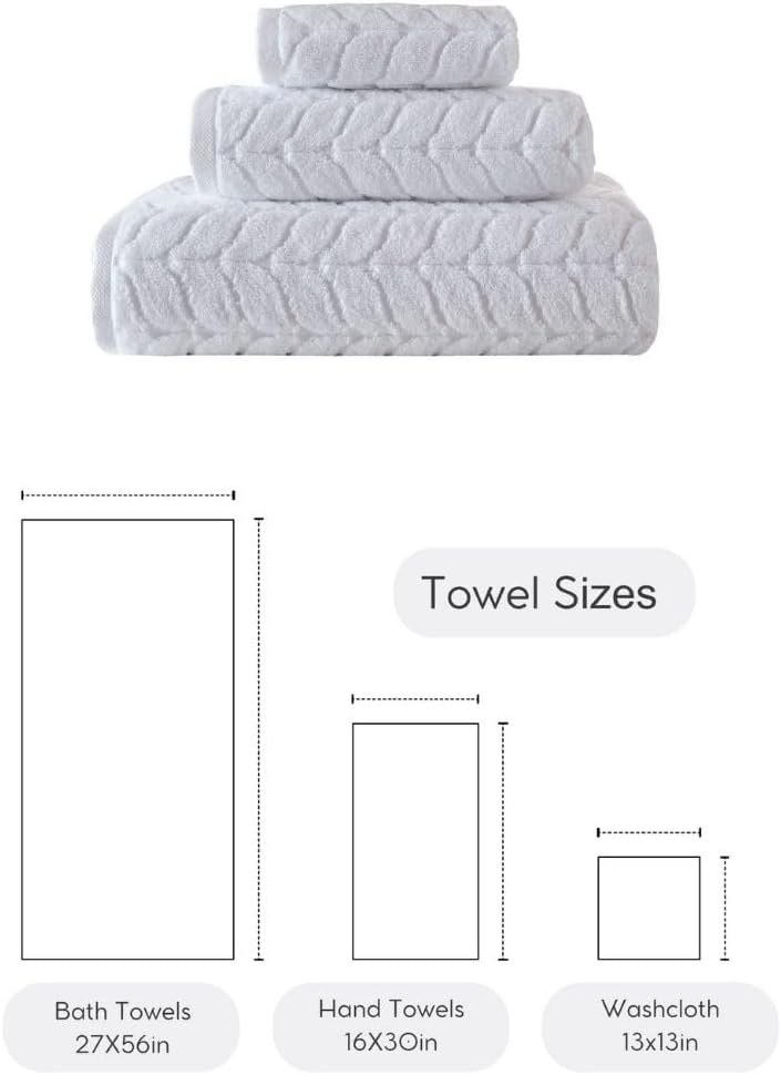 BAGNO MILANO Turkish Bath Towels, Soft Plush Jacquard Luxury Bath Towels, Quick Dry Towel Set (White, 3 pcs Towel Set)