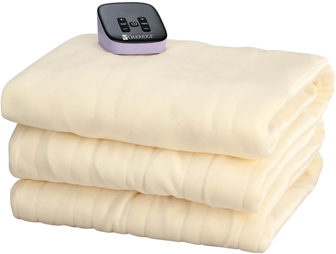 OakRidge Digital Comfort Fleece Heated Twin Blanket - Natural, 100% Polyester, Machine Washable, Oeko-TEX Certified, Perfect for Warm Nights, Controlled Heat Settings