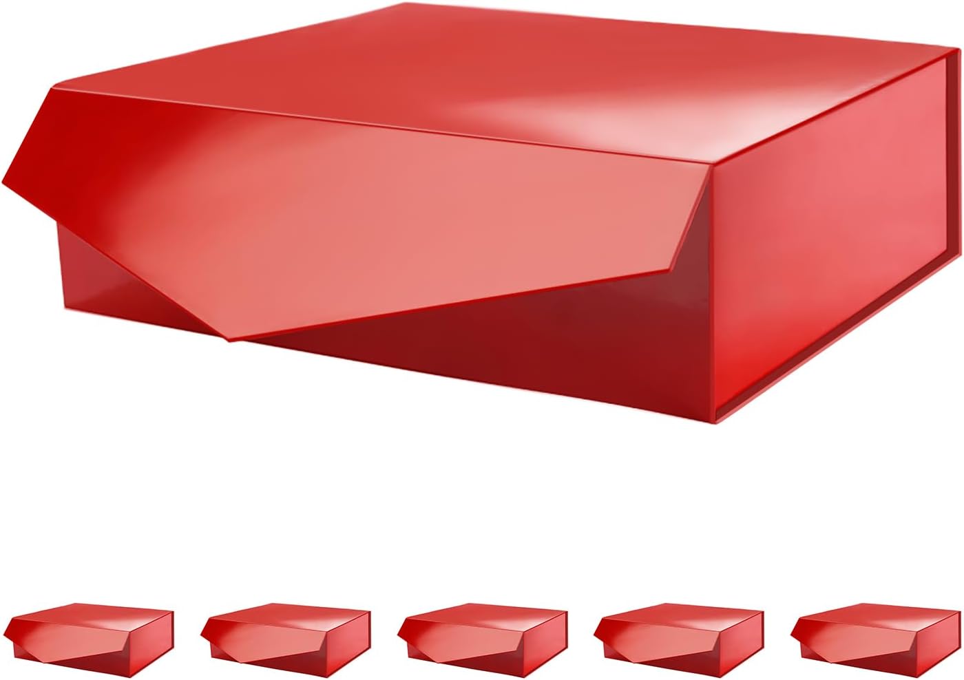 PACKHOME 6 Large Gift Boxes with Lids 13.5x9x4.1 Inches, Sturdy Collapsible Gift Boxes with Magnetic Closure (Glossy Red)