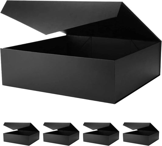 5 Extra Large Gift Boxes with Lids 16.3x14.2x5 Inches, Black Gift Boxes Large, Groomsmen Boxes, Magnetic Gift Boxes for Clothes and Large Gifts (Matte Black)