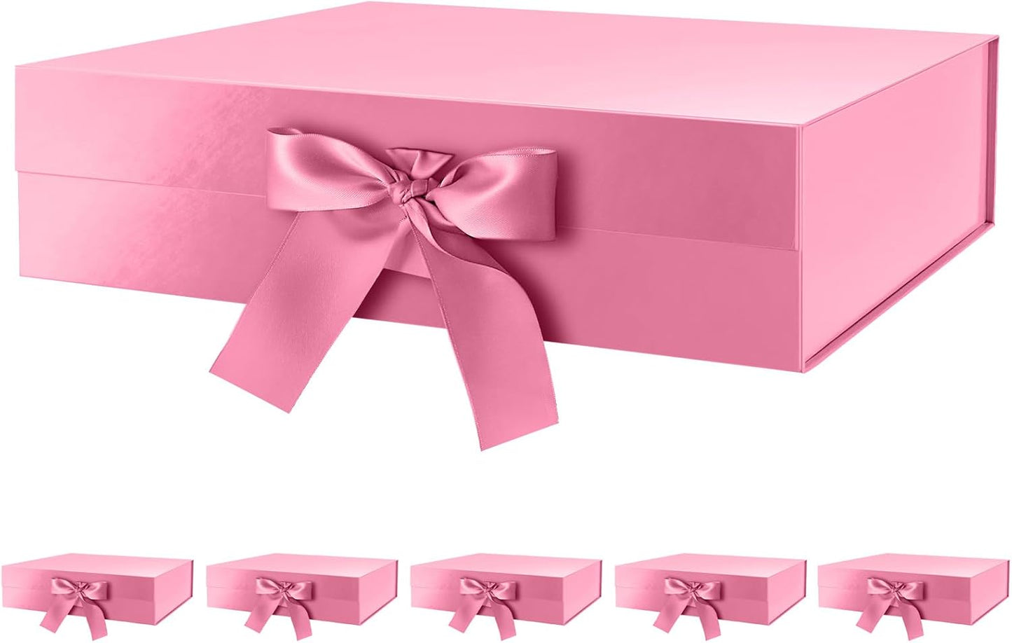 GREEN BEAN 6 Large Gift Boxes with Lids for Present 13x9.7x3.4 Inches, Pink Magnetic Gift Boxes with Ribbon, Bridesmaid Proposal Boxes, Luxury Gift Boxes (Glossy Pink)
