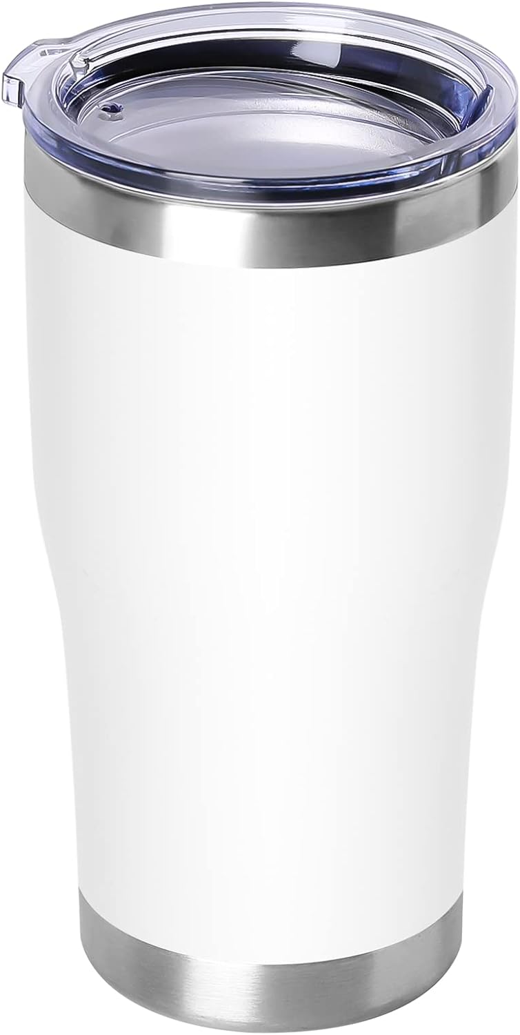 DOMICARE 20oz Tumbler with Lid Stainless Steel Tumblers Bulk, Double Wall Vacuum Insulated Coffee Travel Mug Powder Coated Tumbler, White