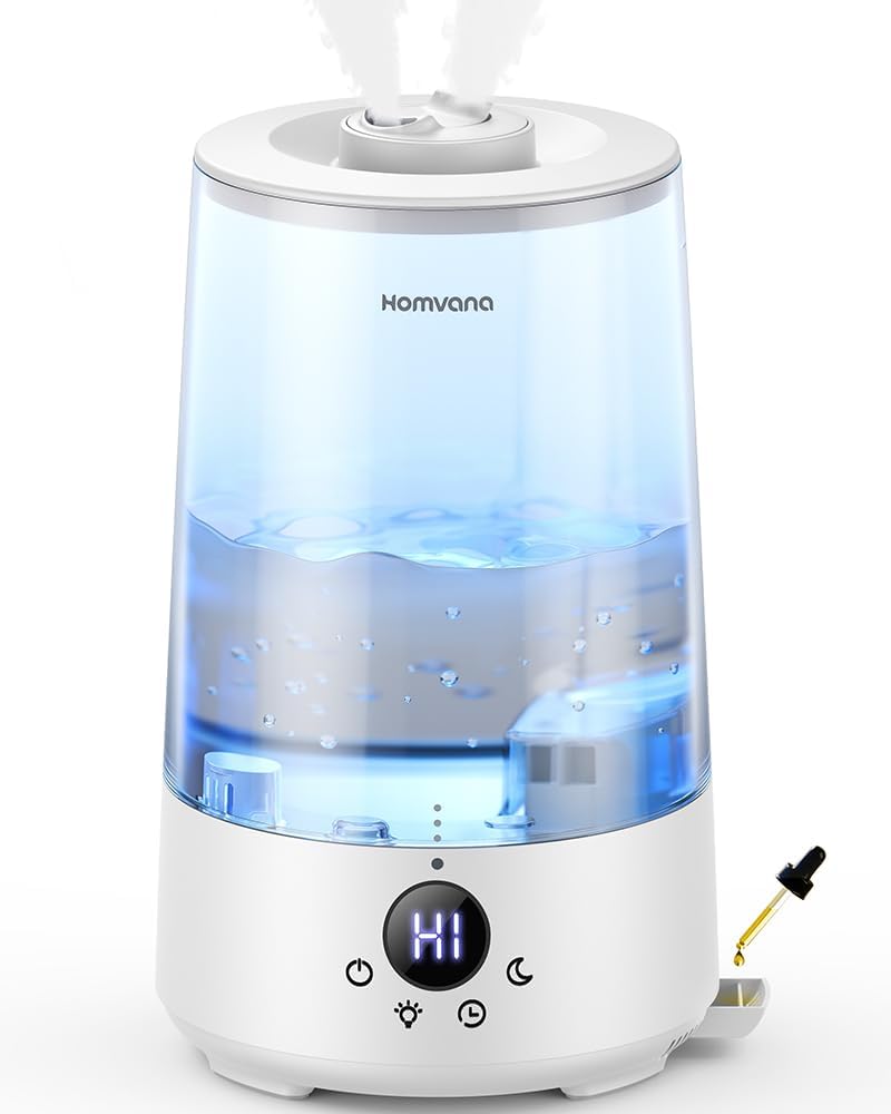 Homvana 3.6L Cool Mist Humidifiers for Bedroom, Large Room, House, Office, Living Room, 34H Top Fill, Aroma, Essential Oil Diffuser for Home, Portable Mini Air Humidifier for Hotel Scent (Transparent)