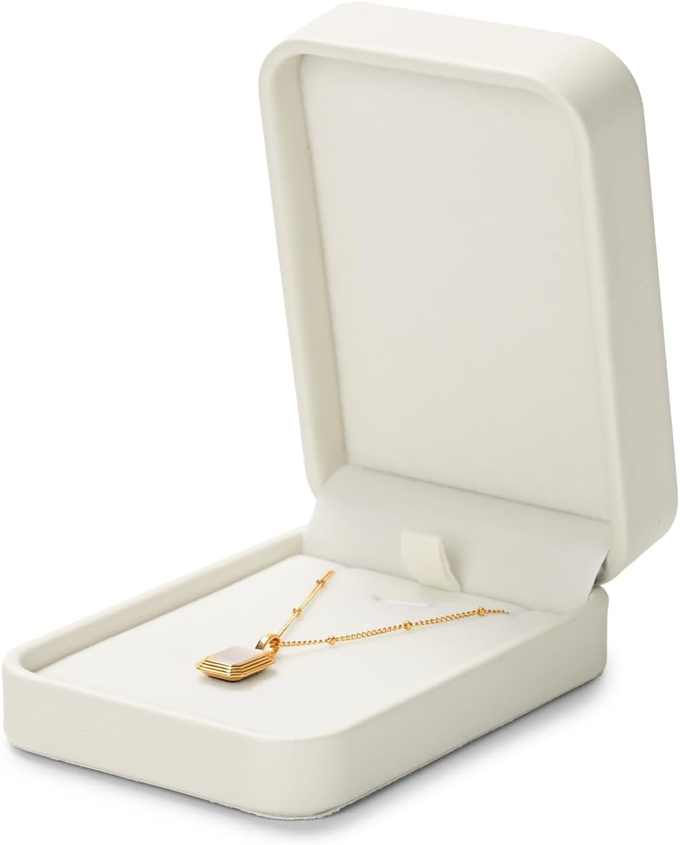 Oirlv Luxury Leather Necklace Pendant Gift Box Jewelry Box Small Jewelry Storage Display Case for Christmas Wedding Engagement Birthday (Creamy-white)
