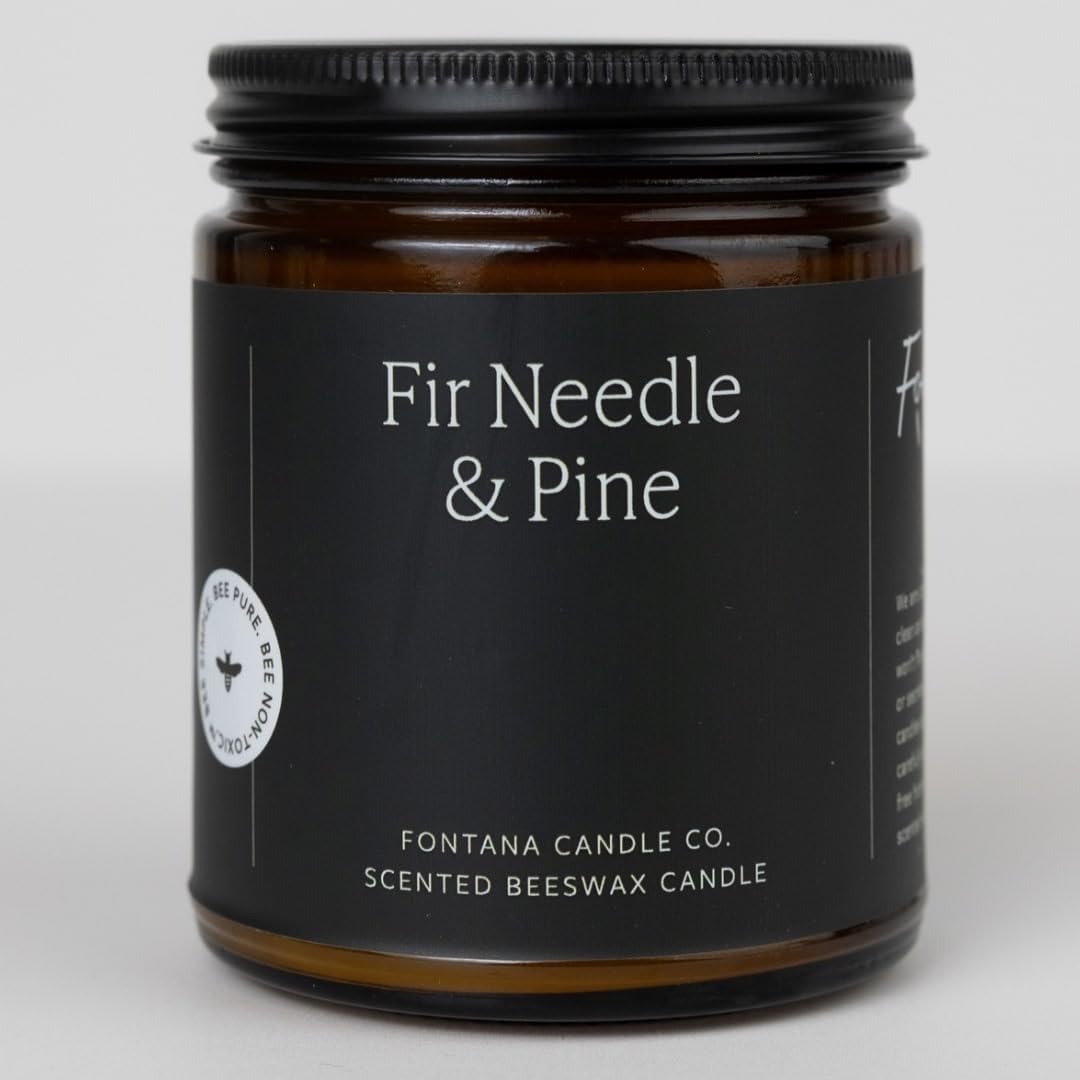 Fontana Candle Co Wood Wick Beeswax Jar Candles, Fir Needle & Pine Holiday Candle - Made with Coconut Oil & Pure Essential Oils – Clean Burn, Long Lasting and Non-Toxic Candles for Home & Room Decor