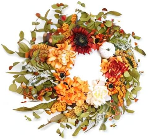 Fall Wreaths for Front Door Outside 23 Inch Fall Wreath with Peonies, Sunflowers & Pumpkins – Outdoor Autumn Wreath for Thanksgiving Halloween & Harvest Decor