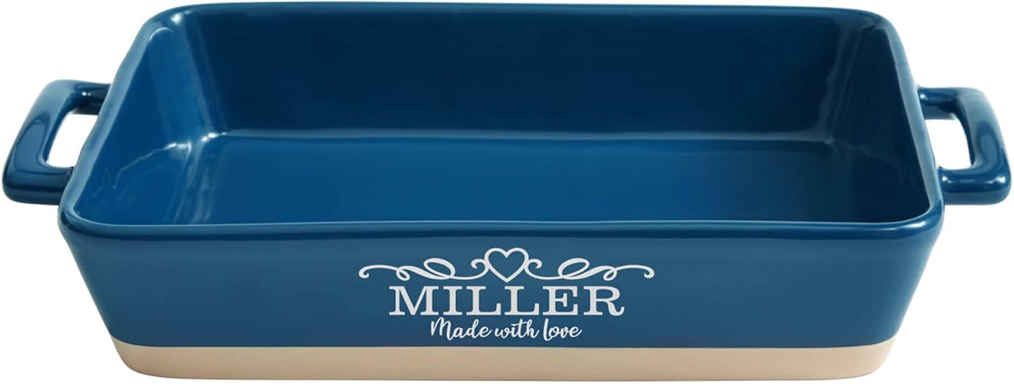 Let's Make Memories Personalized Made With Love Stoneware Lasagna Dish - Cookware - For Her - Navy