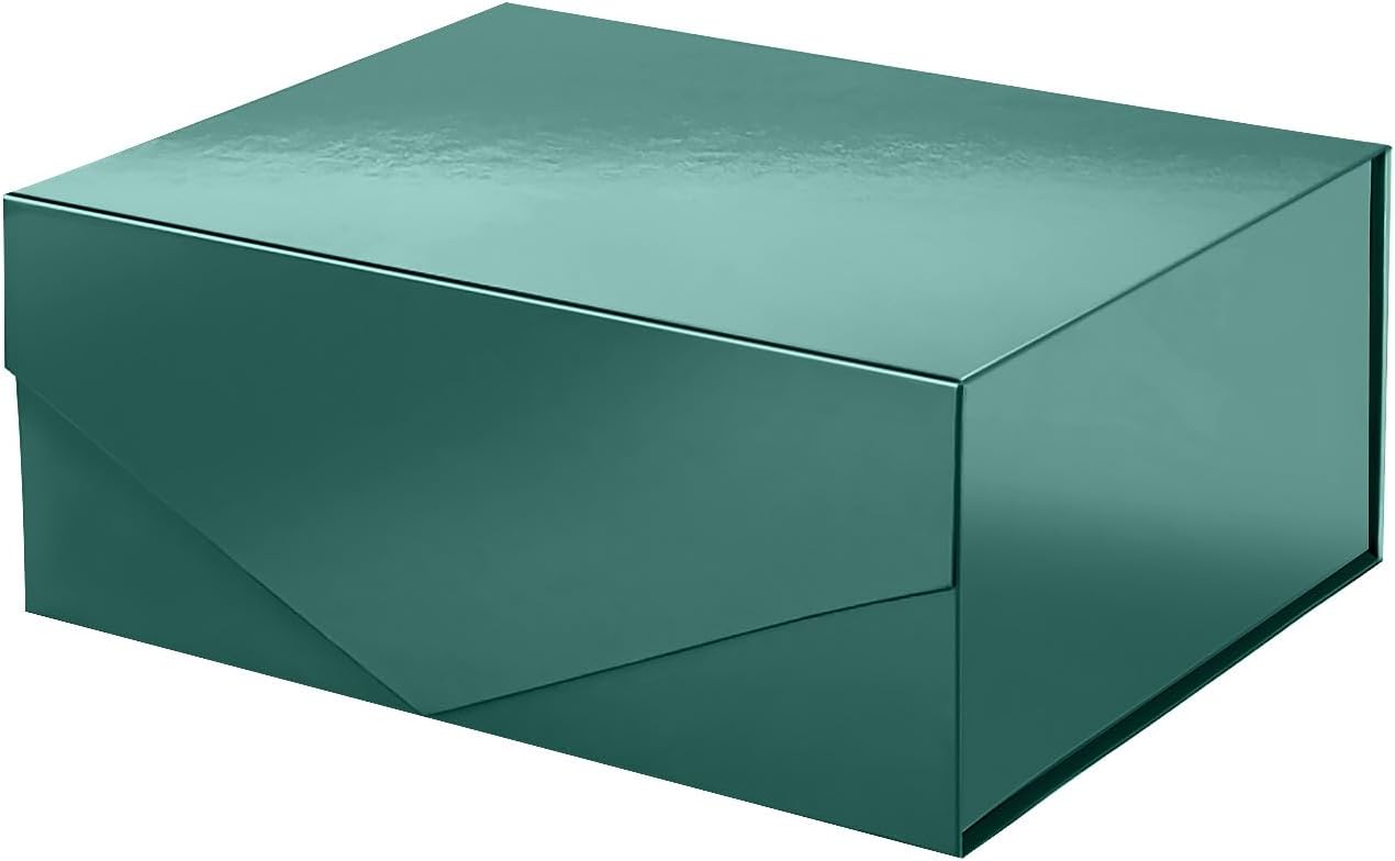 PACKHOME Gift Box 9x6.5x3.8 Inches, Rectangle Collapsible Box with Magnetic Lid for Gift Packaging (Glossy Dark Green)