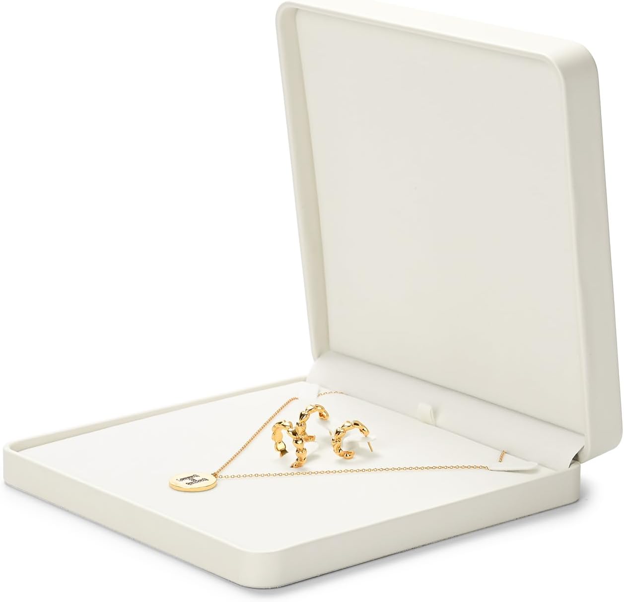 Oirlv Luxury Leather Jewelry Set Box Big Necklace Storage Case Jewelry Gift Box for Bracelet Necklace Earring Ring(Creamy-white)