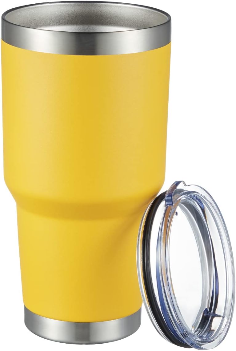 MEWAY 30oz Tumbler Double Wall Vacuum Insulated Travel Mug, Stainless Steel Tumbler with Lid, Durable Powder Coated Insulated Coffee Cup for Cold & Hot Drinks (Yellow,1 PACK)