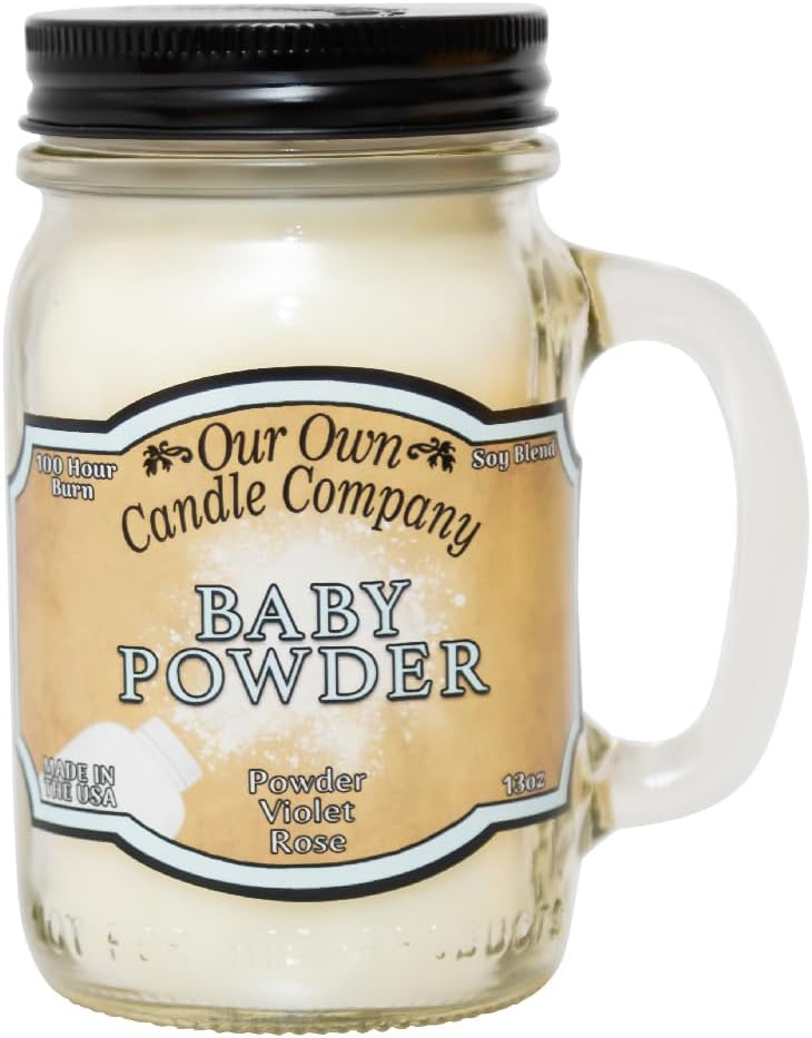 Our Own Candle Company Baby Powder Scented Mason Jar Candle, 100 Hour Burn Time, Made in The USA - 13 Ounces