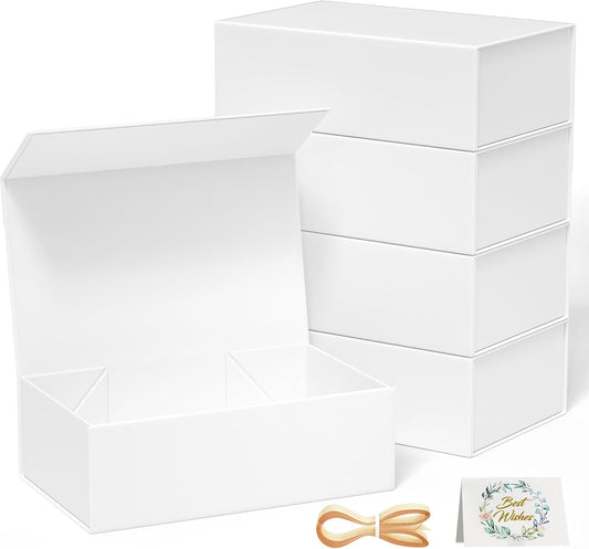 5 Pack White Gift Box, 9.5x6x3'' Gift boxes for Presents with Lids Magnetic Closure Rectangle Collapsible for Bridesmaid Proposal Box, Wedding, Christmas, Halloween, Birthday Gift Packging