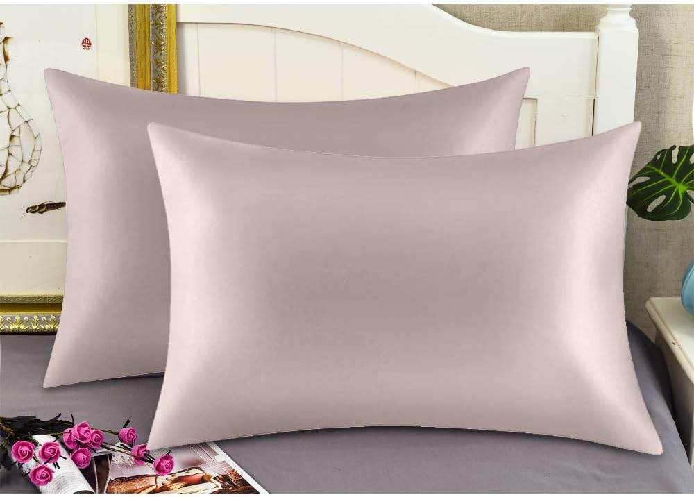 100% Mulberry Silk Pillowcases Set of 2 for Hair and Skin and Super Soft and Breathable Queen Size Nature Silk Pillowcases (Queen, Apricot Gray)