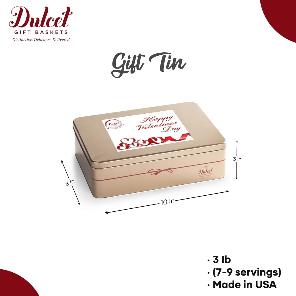Dulcet Gift Baskets Valentine’s Day Assortment Tin Box- Delicious Gourmet Confection Gift Set - Variety Of Freshly Baked Cookies, Brownies & Rugelah In Many Flavors- Handmade Baked Goods Gift Box