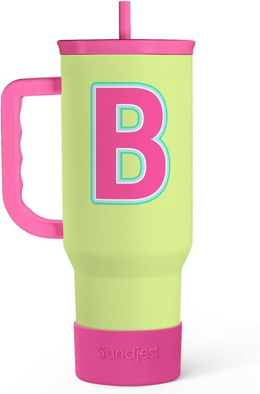 SANDJEST Monogrammed Tumbler with Handle 40oz, Letter B Tumblers Coffee Travel Cup with Straw, Personalized Monogram Initial Gifts for Women Girls, Customized Gifts for Christmas Birthday Mothers Day