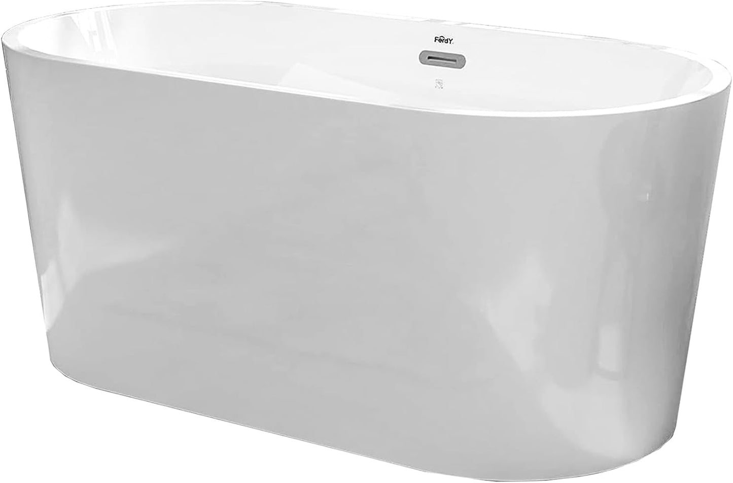 FerdY Shangri-La 55" Acrylic Freestanding Bathtub, Small Classic Oval Shape Acrylic Soaking Bathtub with Brushed Nickel Drain & Minimalist Linear Design Overflow, Modern White, cUPC Certified