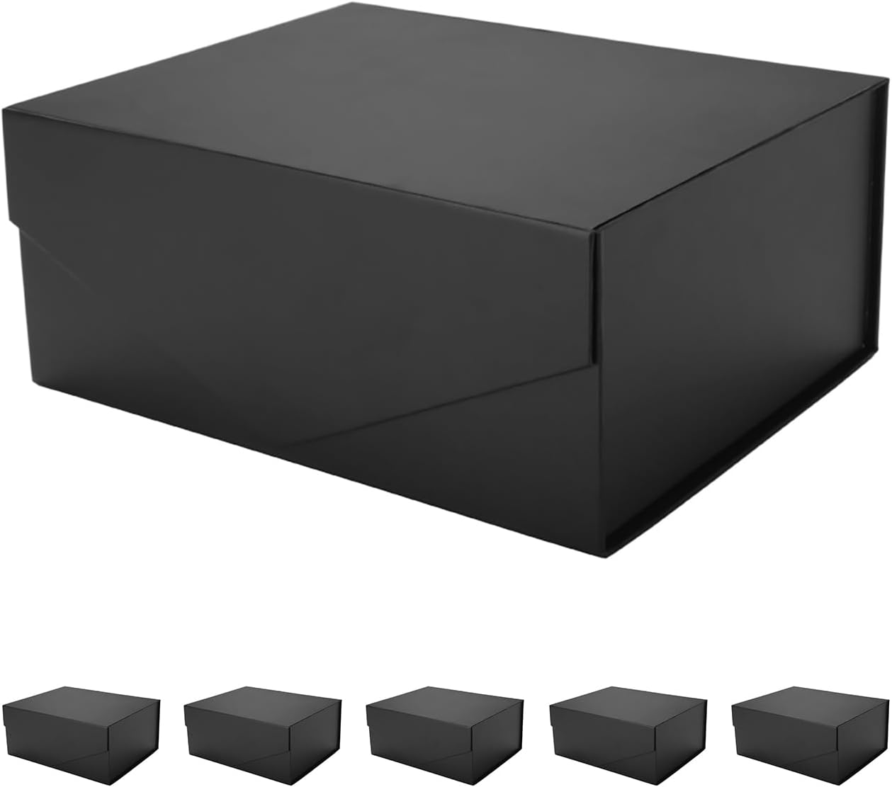 PACKHOME 6 Gift Boxes 9x6.5x3.8 Inches, Rectangle Collapsible Boxes with Magnetic Lids for Gift Packaging (Matte Black, Grain Texture)