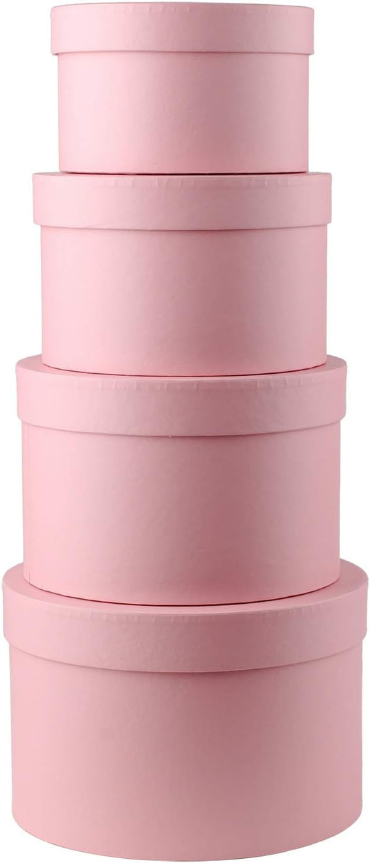 Round Gift Boxes with Lids Set of 4 Pink Gift Box Assorted Sizes Nesting Gift Boxes for Presents Birthday Bridesmaid Wedding Valentines Christmas Party Favor Boxes