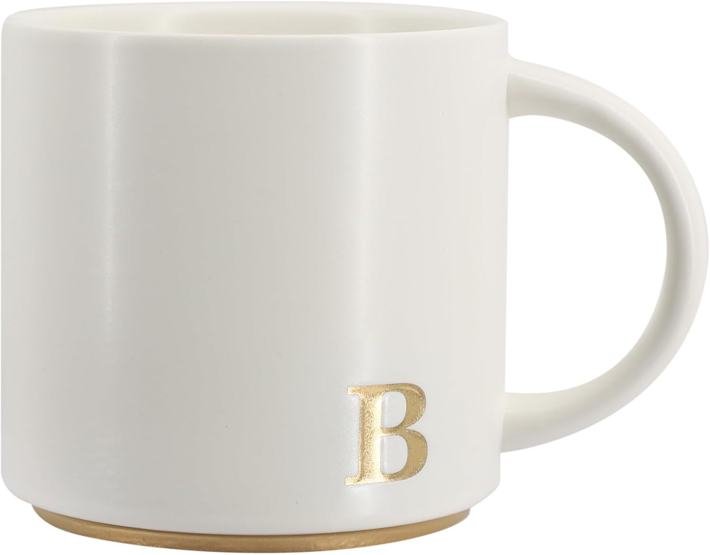 COLLECTIVE HOME - Monogram Ceramic Mugs, 15 oz Golden Initial Coffee Cups, Elegant Capital Alphabet Tea Mugs, Elegant Personalized Mug with Gift Box, Luxurious Cups for Office and Home (B)