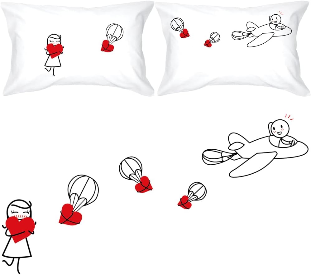 BoldLoft No Matter The Distance His & Hers Pillowcases-Pilot Gifts, Long Distance Relationship Gifts for Military Husband, Wife, Boyfriend, Girlfriend, Anniversary, Valentine's Day, Christmas