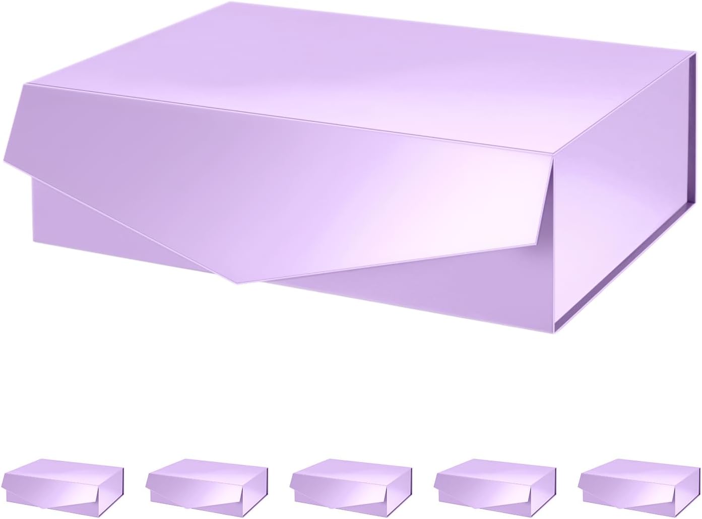 PACKHOME 6 Large Gift Boxes with Lids 13.5x9x4.1 Inches, Sturdy Collapsible Gift Boxes with Magnetic Closure (Glossy Light Purple)