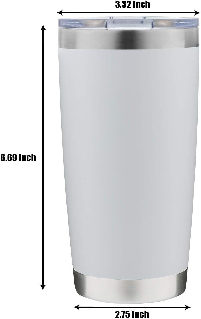 12 pack 20 OZ Double Wall Stainless Steel Vacuum Insulated Tumbler Coffee Travel Mug With Lid, Durable Powder Coated Insulated Coffee Cup for Cold & Hot Drinks (White, 12 pack)