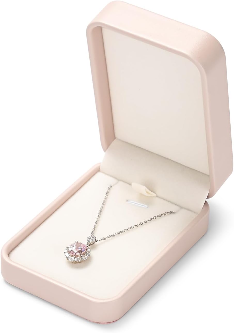 Oirlv Luxury Leather Necklace Pendant Gift Box Jewelry Box Small Jewelry Storage Display Case for Christmas Wedding Engagement Birthday (Pink)