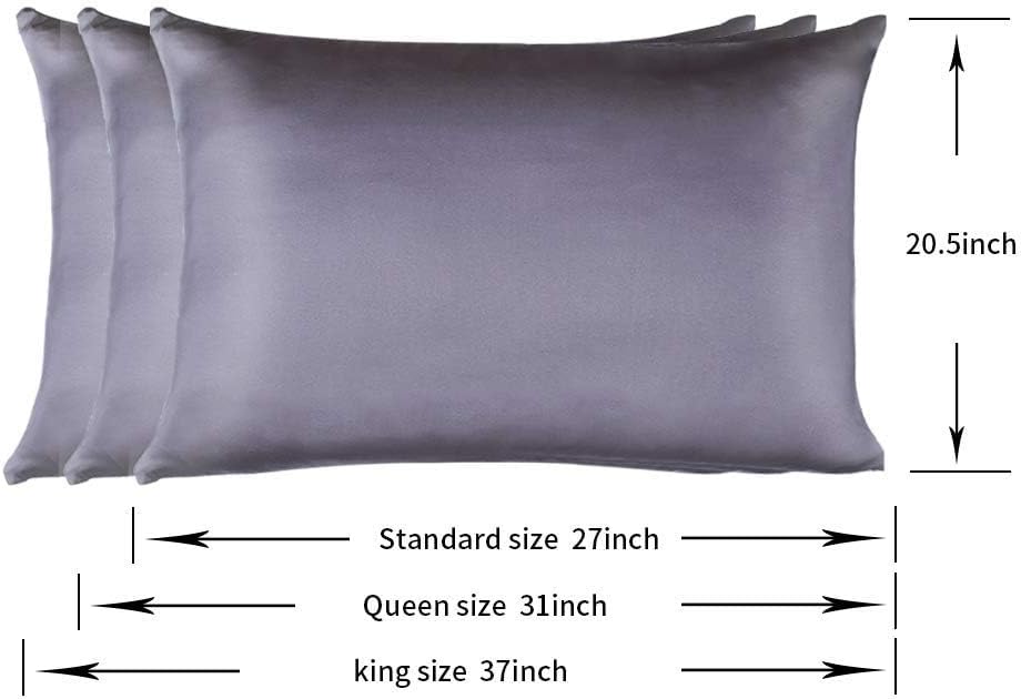 100% Mulberry Silk Pillowcases Set of 2 for Hair and Skin and Super Soft and Breathable Queen Size Nature Silk Pillowcases (Queen, Gray)