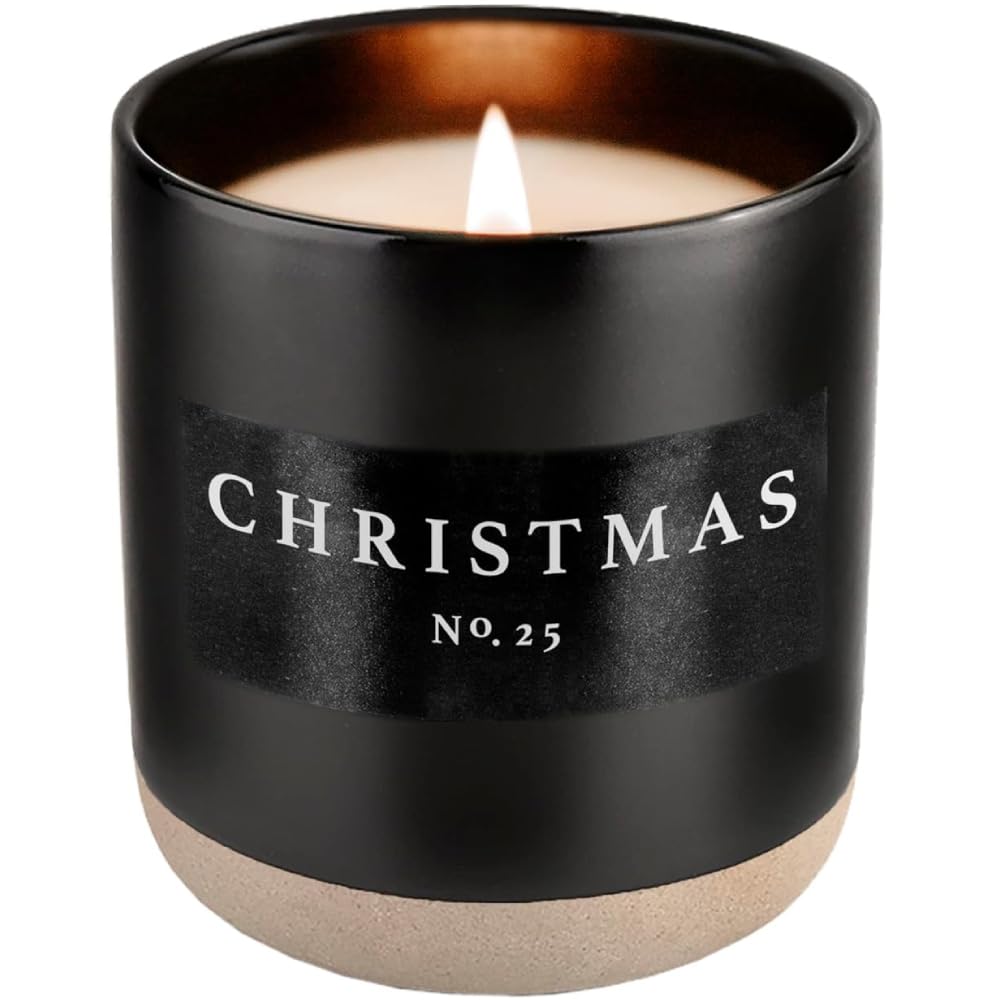 Sweet Water Decor Christmas Candle | Apple Cider, Cinnamon, Fresh Cut Christmas Tree, and Cookies Scented Soy Candle for Home | 12oz Black Stoneware Jar, 60+ Hour Burn Time, Made in the USA