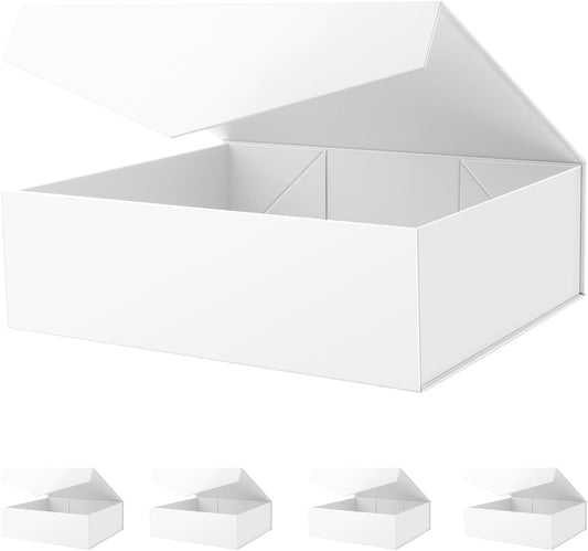 5 Extra Large Gift Boxes with Lids 16.3x14.2x5 Inches, White Gift Boxes Large, Bridesmaid Boxes, Magnetic Gift Boxes for Clothes and Large Gifts (Matte White)