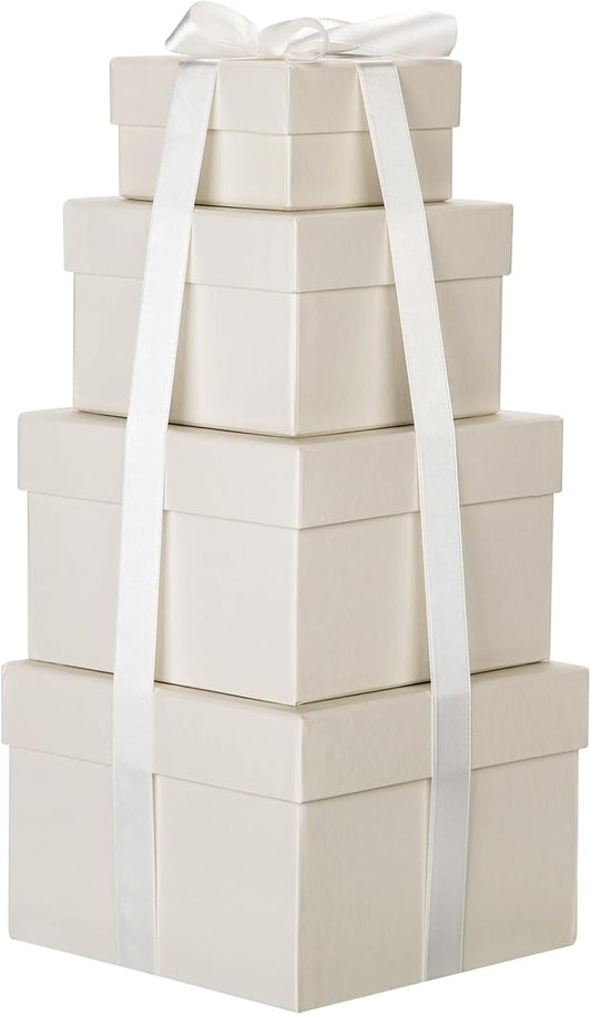 Square Gift Boxes with Lids 4PCS Gift Box for Presents Nesting Assorted Sizes Present Boxes for Christmas Birthday Valentines Party Gift Wrap