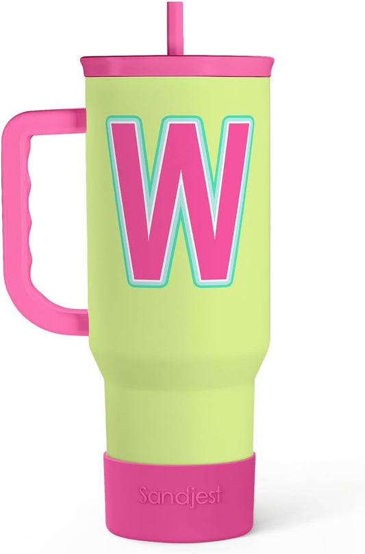 SANDJEST Monogrammed Tumbler with Handle 40oz, Letter W Tumblers Coffee Travel Cup with Straw, Personalized Monogram Initial Gifts for Women Girls, Customized Gifts for Christmas Birthday Mothers Day