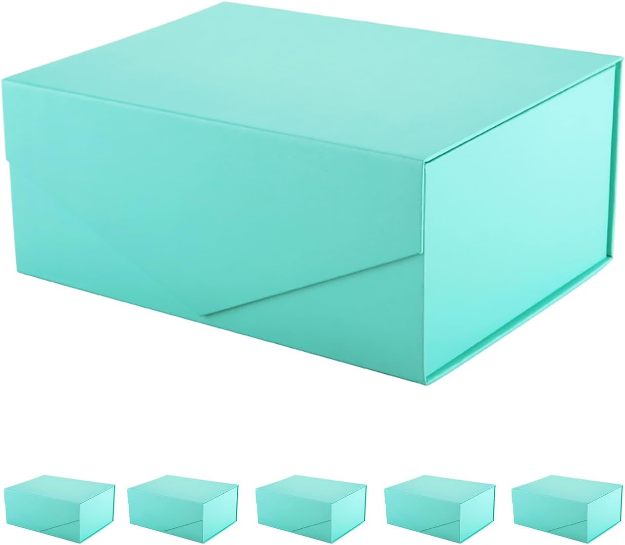 PACKHOME 6 Gift Boxes 9x6.5x3.8 Inches, Rectangle Collapsible Boxes with Magnetic Lids for Gift Packaging (Matte Turquoise, Grain Texture)