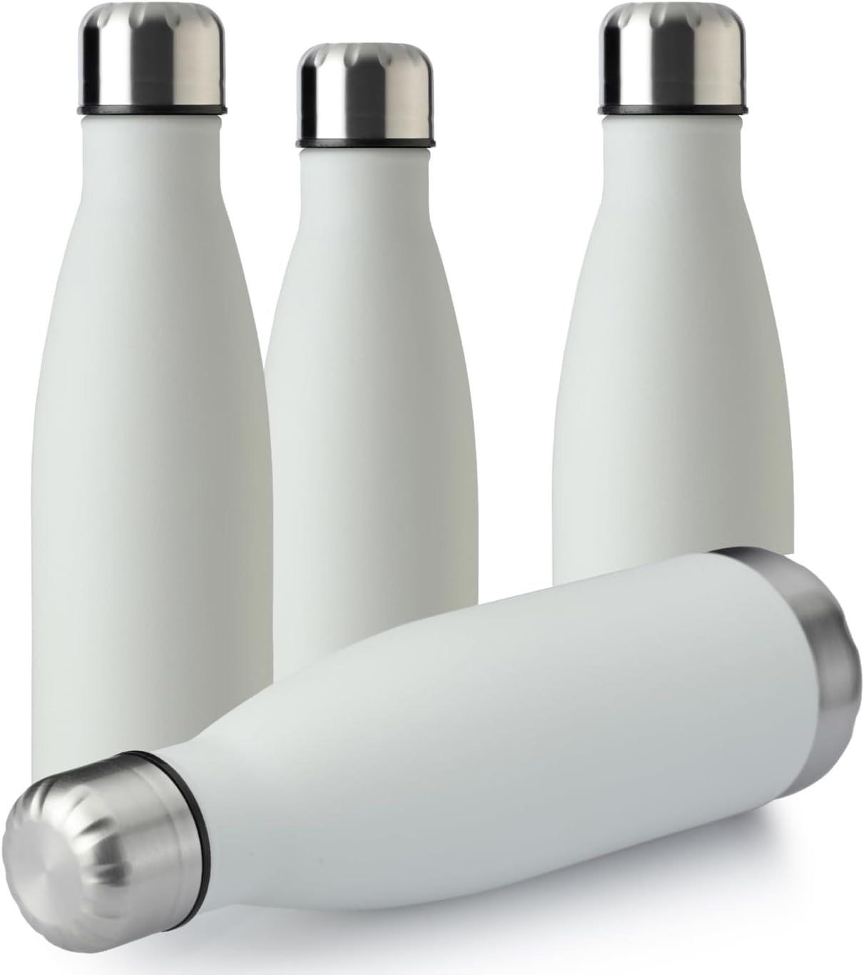 MEWAY 17oz Sport Water Bottle 4 Pack Vacuum Insulated Stainless Steel Leak-Proof Double Wall Cola Shape Water Bottle,Keep Drinks Hot & Cold(White,4 Pack)